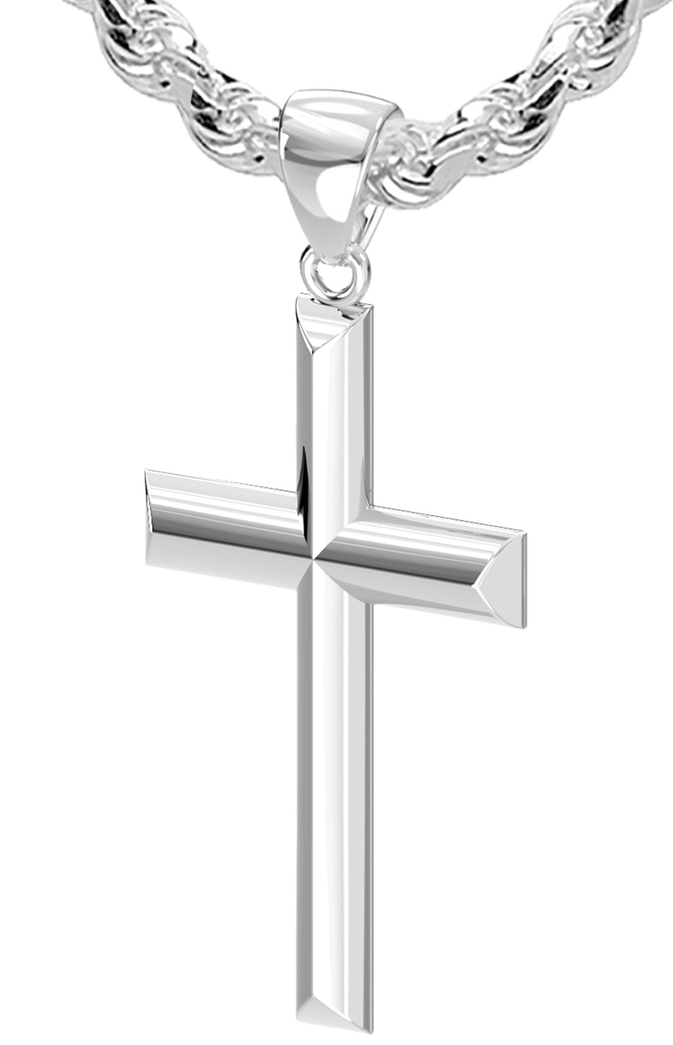 Men's Large 925 Sterling Silver Christian Cross Pendant Necklace, 44mm - US Jewels