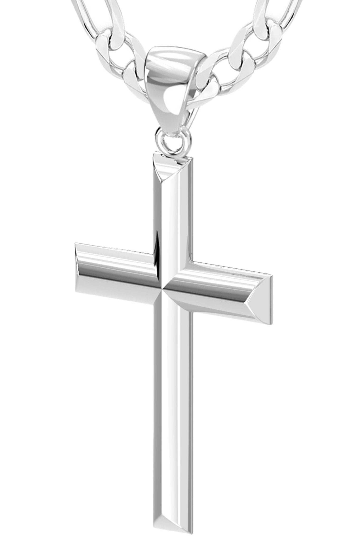 Men's Large 925 Sterling Silver Christian Cross Pendant Necklace, 44mm - US Jewels