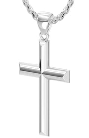 Men's Large 925 Sterling Silver Christian Cross Pendant Necklace, 44mm - US Jewels