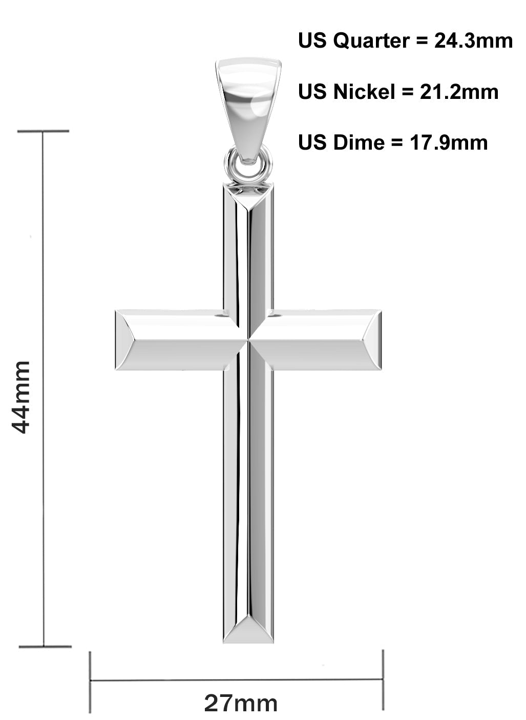 Men's Large 925 Sterling Silver Christian Cross Pendant Necklace, 44mm - US Jewels