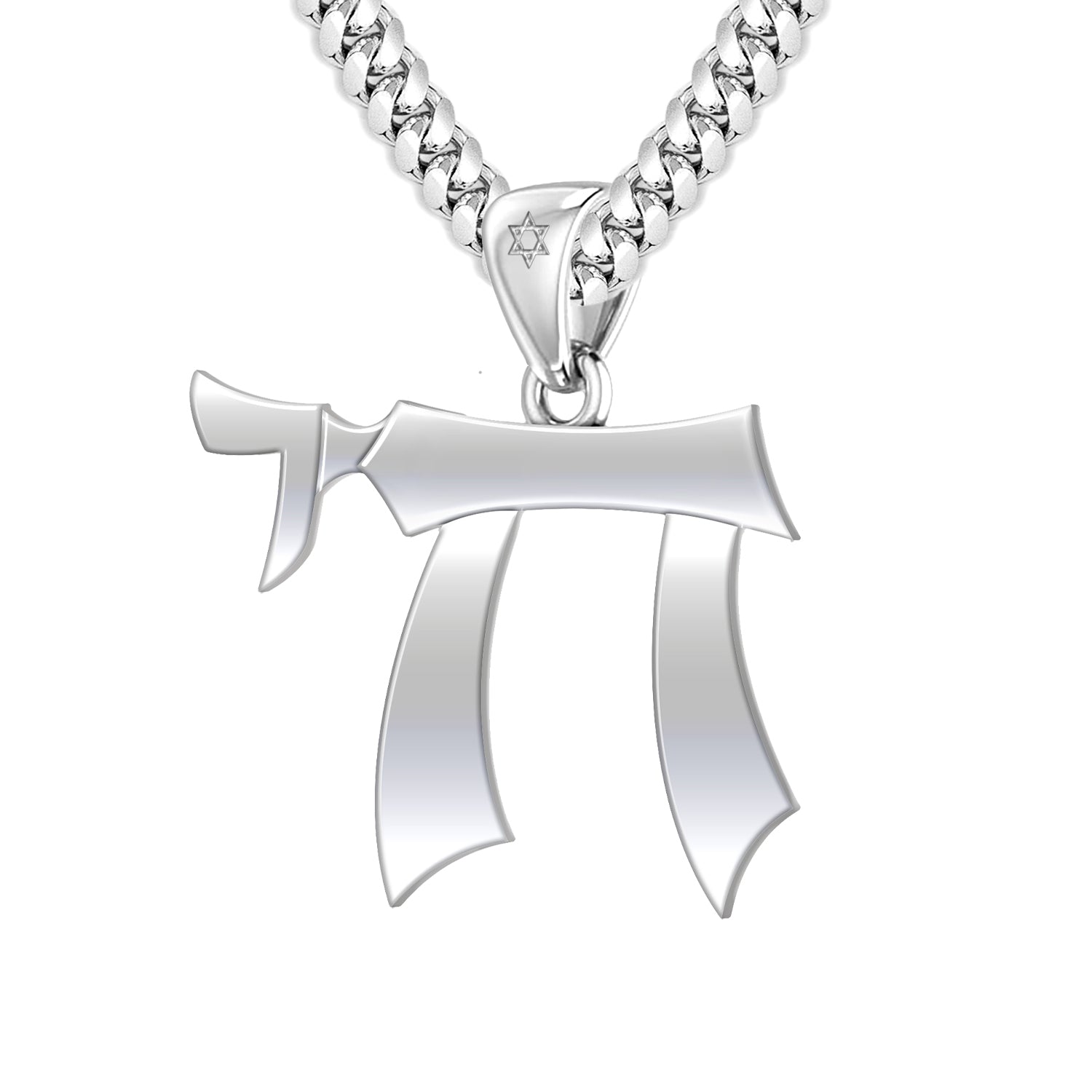 Men's Large 925 Sterling Silver Jewish Chai Sign of Life Pendant Necklace, 32mm - US Jewels