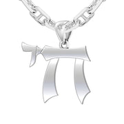Men's Large 925 Sterling Silver Jewish Chai Sign of Life Pendant Necklace, 32mm - US Jewels