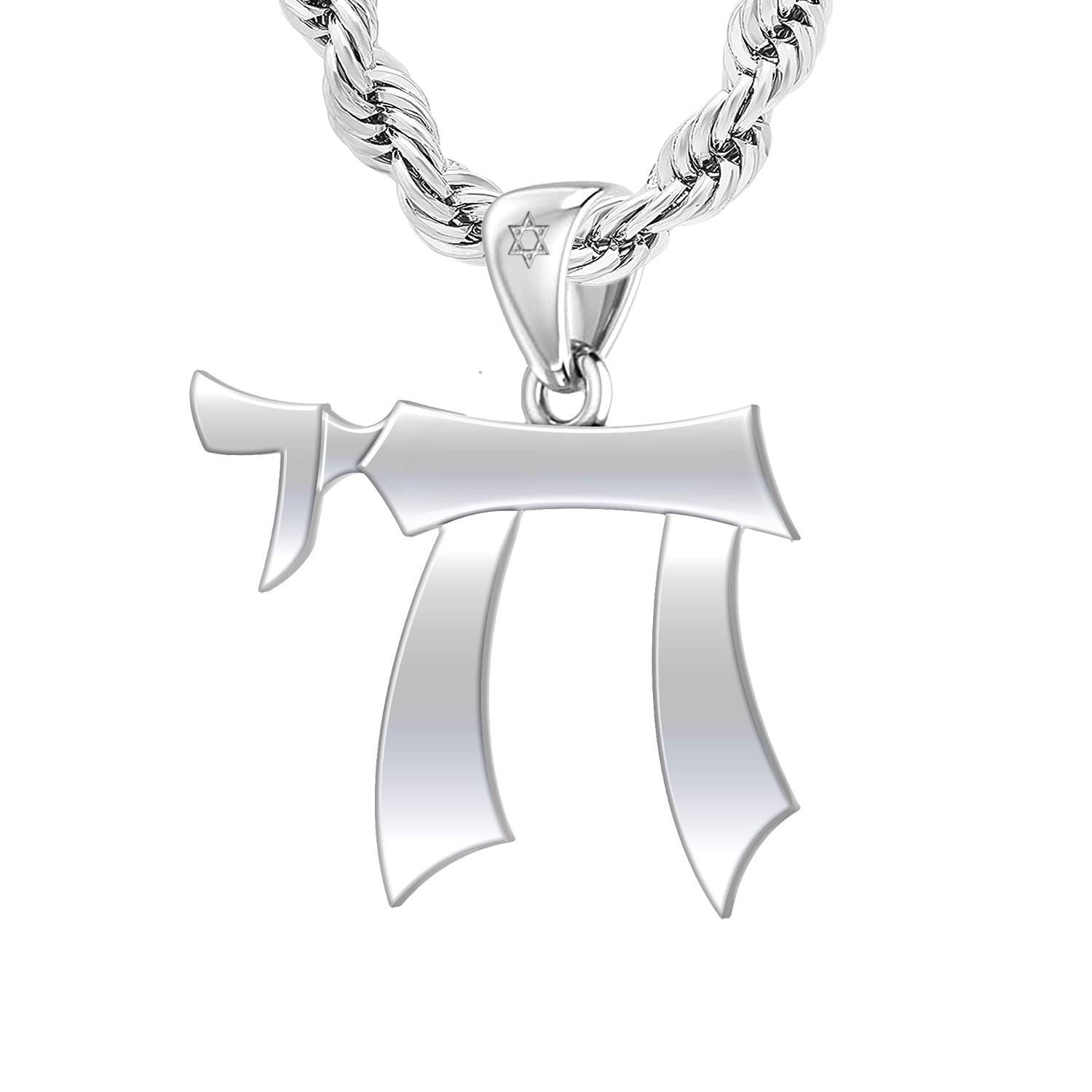 Men's Large 925 Sterling Silver Jewish Chai Sign of Life Pendant Necklace, 32mm - US Jewels