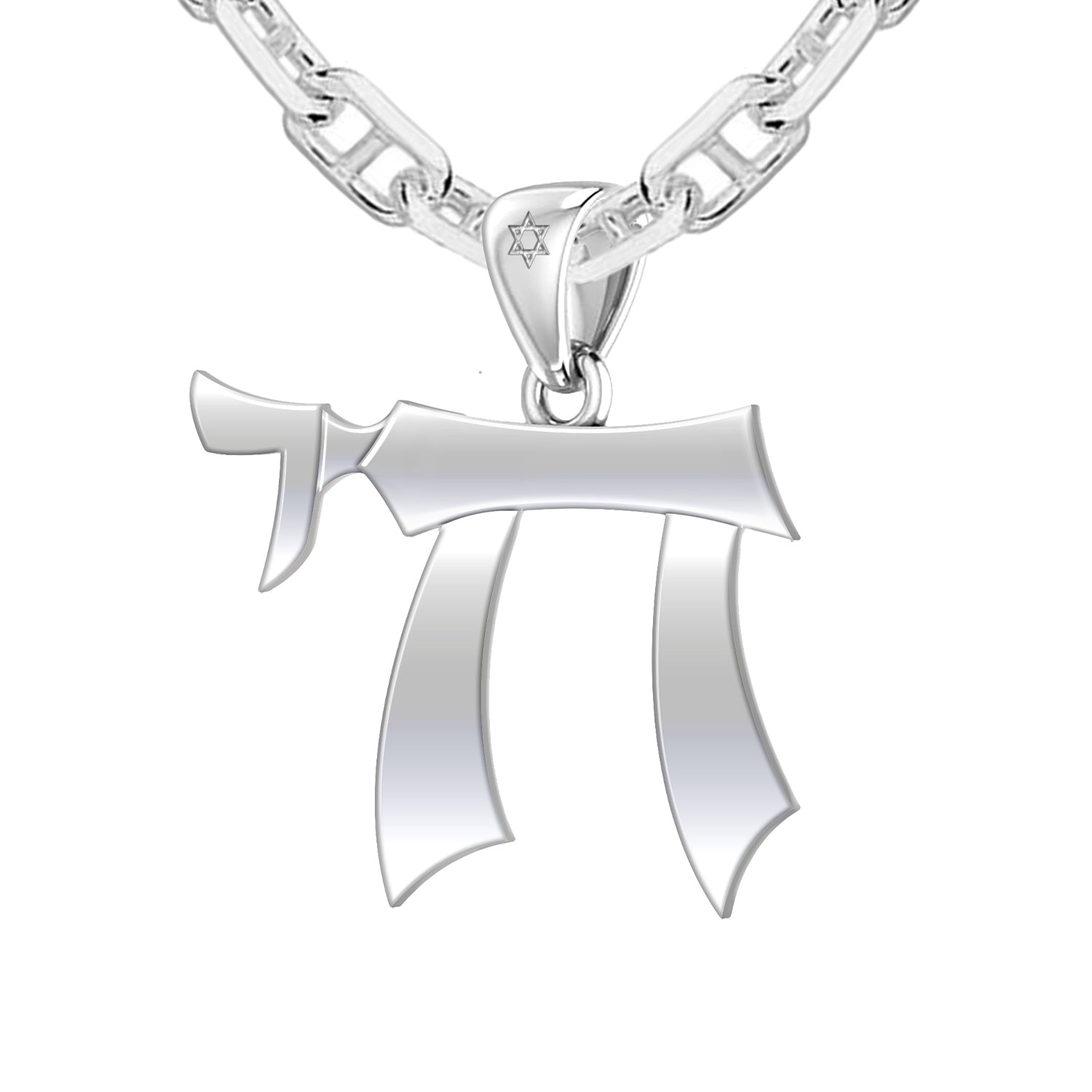 Men's Large 925 Sterling Silver Jewish Chai Sign of Life Pendant Necklace, 32mm - US Jewels