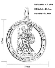 Men's Large 925 Sterling Silver Saint Christopher Round Polished Pendant Necklace, 37mm - US Jewels