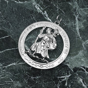 Men's Large 925 Sterling Silver Saint Christopher Round Polished Pendant Necklace, 37mm - US Jewels