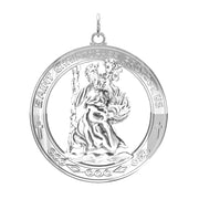 Men's Large 925 Sterling Silver Saint Christopher Round Polished Pendant Necklace, 37mm - US Jewels