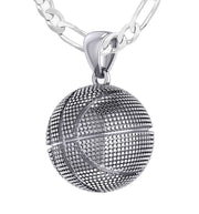 Men's Large 925 Sterling Silver Textured Basketball Sports Pendant Necklace, 18.5mm - US Jewels