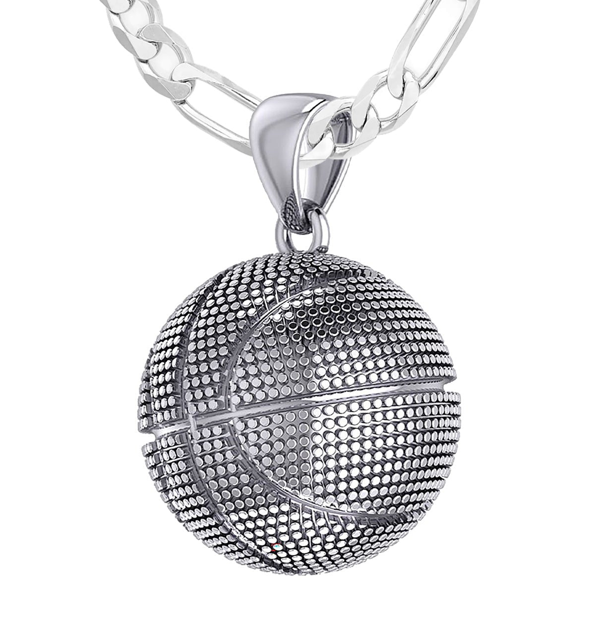 Men's Large 925 Sterling Silver Textured Basketball Sports Pendant Necklace, 18.5mm - US Jewels