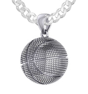 Men's Large 925 Sterling Silver Textured Basketball Sports Pendant Necklace, 18.5mm - US Jewels