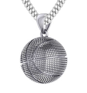 Men's Large 925 Sterling Silver Textured Basketball Sports Pendant Necklace, 18.5mm - US Jewels