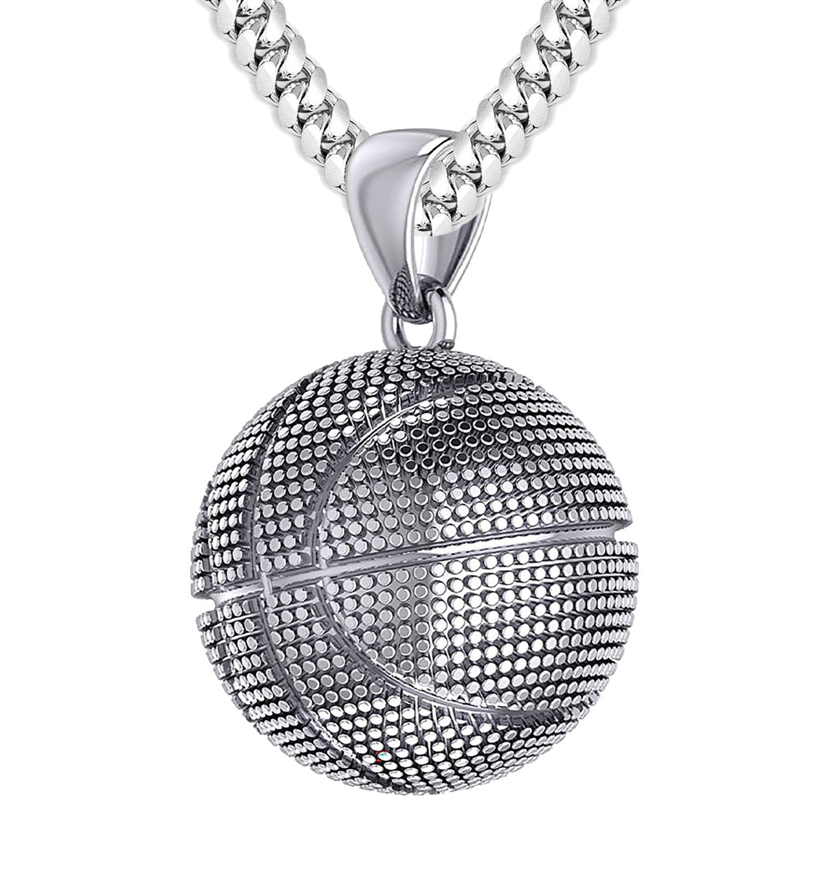 Men's Large 925 Sterling Silver Textured Basketball Sports Pendant Necklace, 18.5mm - US Jewels