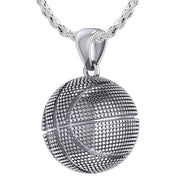 Men's Large 925 Sterling Silver Textured Basketball Sports Pendant Necklace, 18.5mm - US Jewels