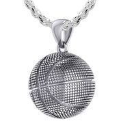 Men's Large 925 Sterling Silver Textured Basketball Sports Pendant Necklace, 18.5mm - US Jewels