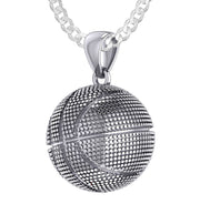 Men's Large 925 Sterling Silver Textured Basketball Sports Pendant Necklace, 18.5mm - US Jewels