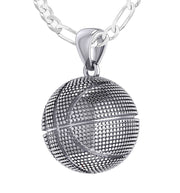 Men's Large 925 Sterling Silver Textured Basketball Sports Pendant Necklace, 18.5mm - US Jewels