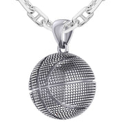 Men's Large 925 Sterling Silver Textured Basketball Sports Pendant Necklace, 18.5mm - US Jewels