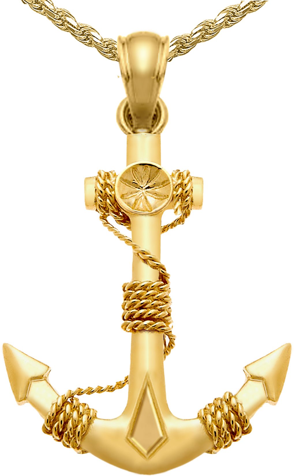 Anchor Pendant Necklace - Rope Necklace In Yellow Gold