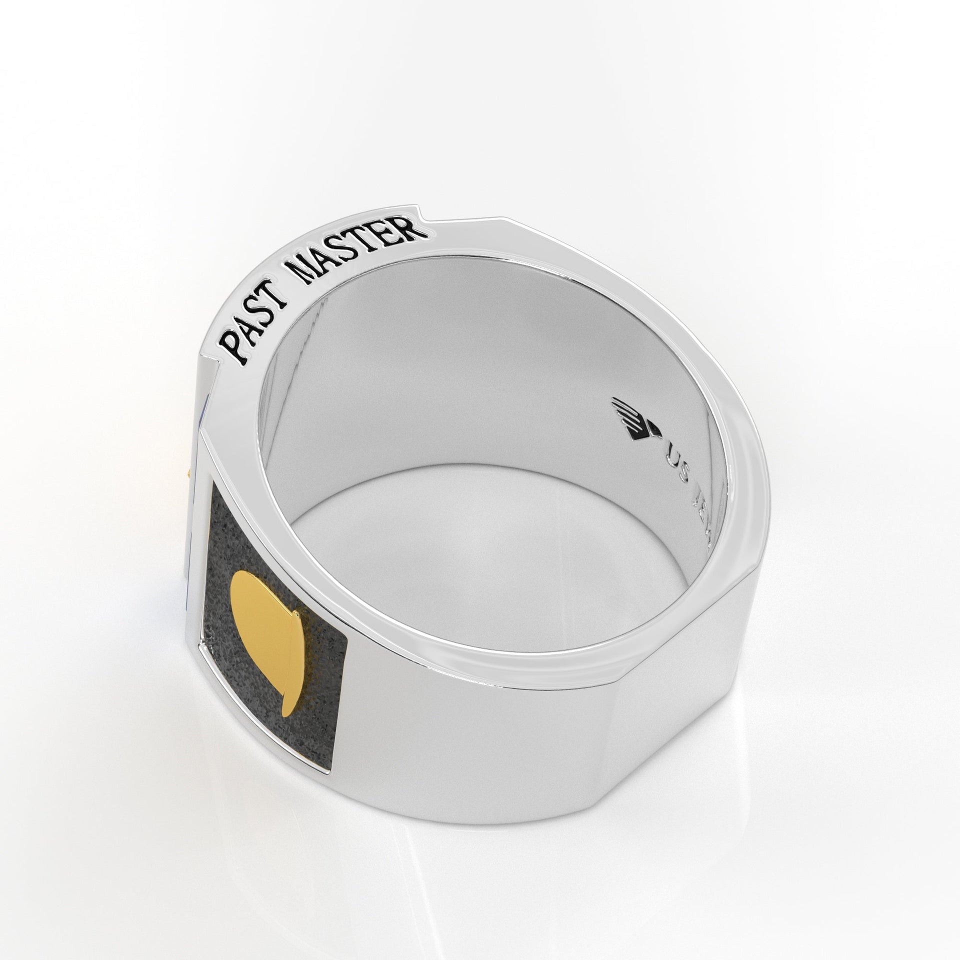 Men's Past Master Two Tone 925 Sterling Silver and 14k Yellow Gold Synthetic Sapphire Ring - US Jewels