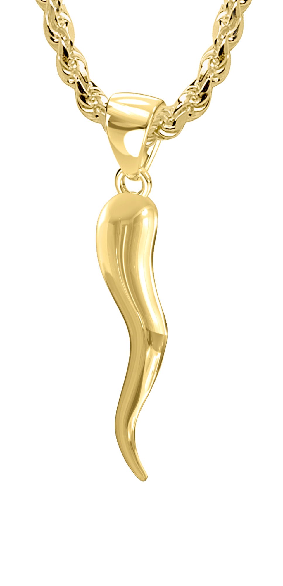 Italian Horn Necklace Solid 14k Gold Cornicello Pendant