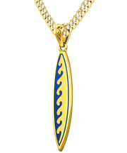 Men's Solid 14k Yellow Gold Surfboard Pendant with Wave Design Necklace, 37mm - US Jewels