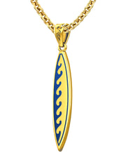 Men's Solid 14k Yellow Gold Surfboard Pendant with Wave Design Necklace, 37mm - US Jewels
