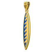 Men's Solid 14k Yellow Gold Surfboard Pendant with Wave Design Necklace, 37mm - US Jewels