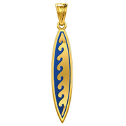Men's Solid 14k Yellow Gold Surfboard Pendant with Wave Design Necklace, 37mm - US Jewels