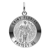 Men's Solid 925 Sterling Silver Saint Florian Round Antique Pendant Necklace, 25mm - US Jewels