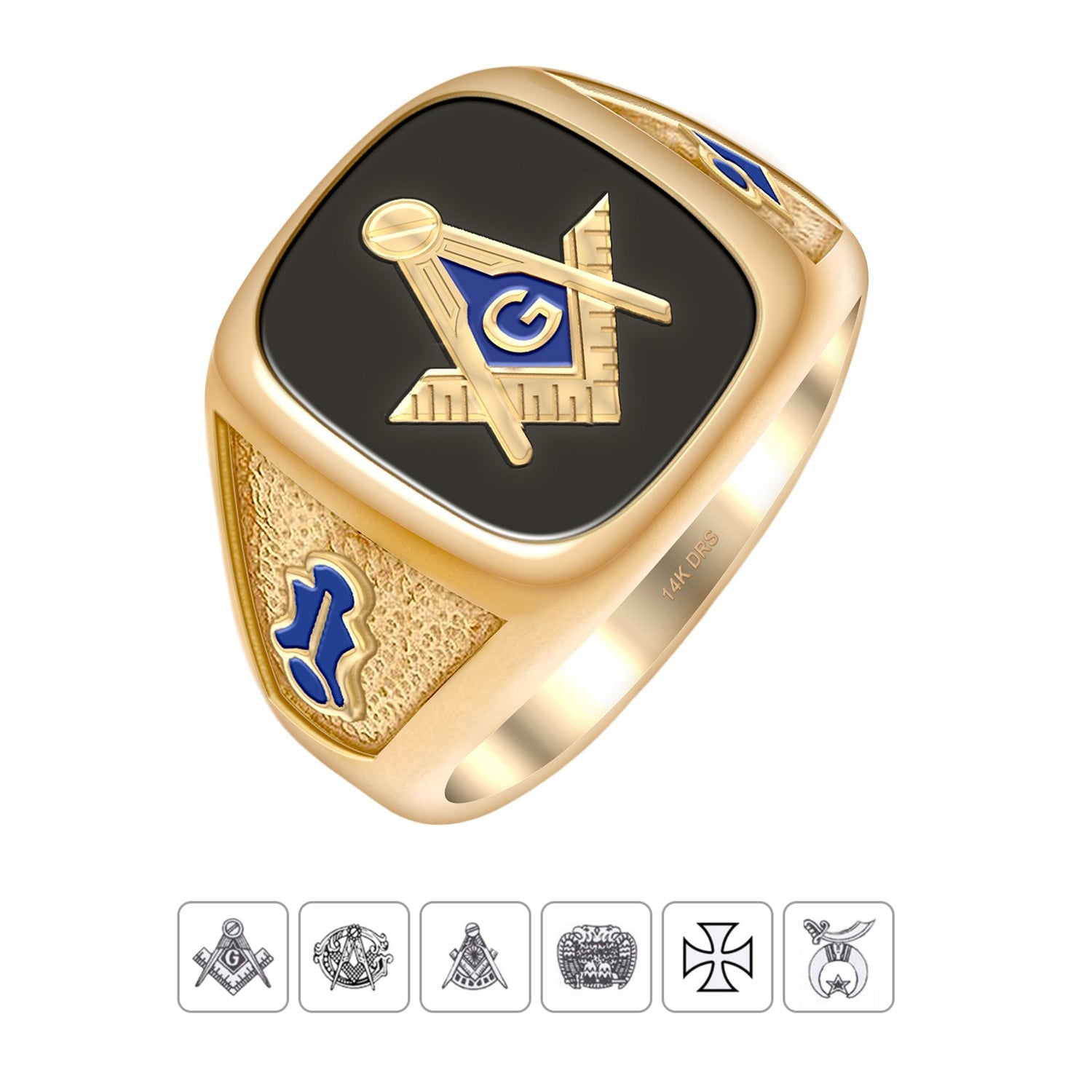 Men's Solid Back 10k or 14k Gold Masonic Ring - US Jewels