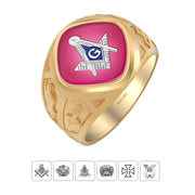 Men's Two Tone 925 Sterling Silver Vermeil Masonic Solid Back Ring - US Jewels