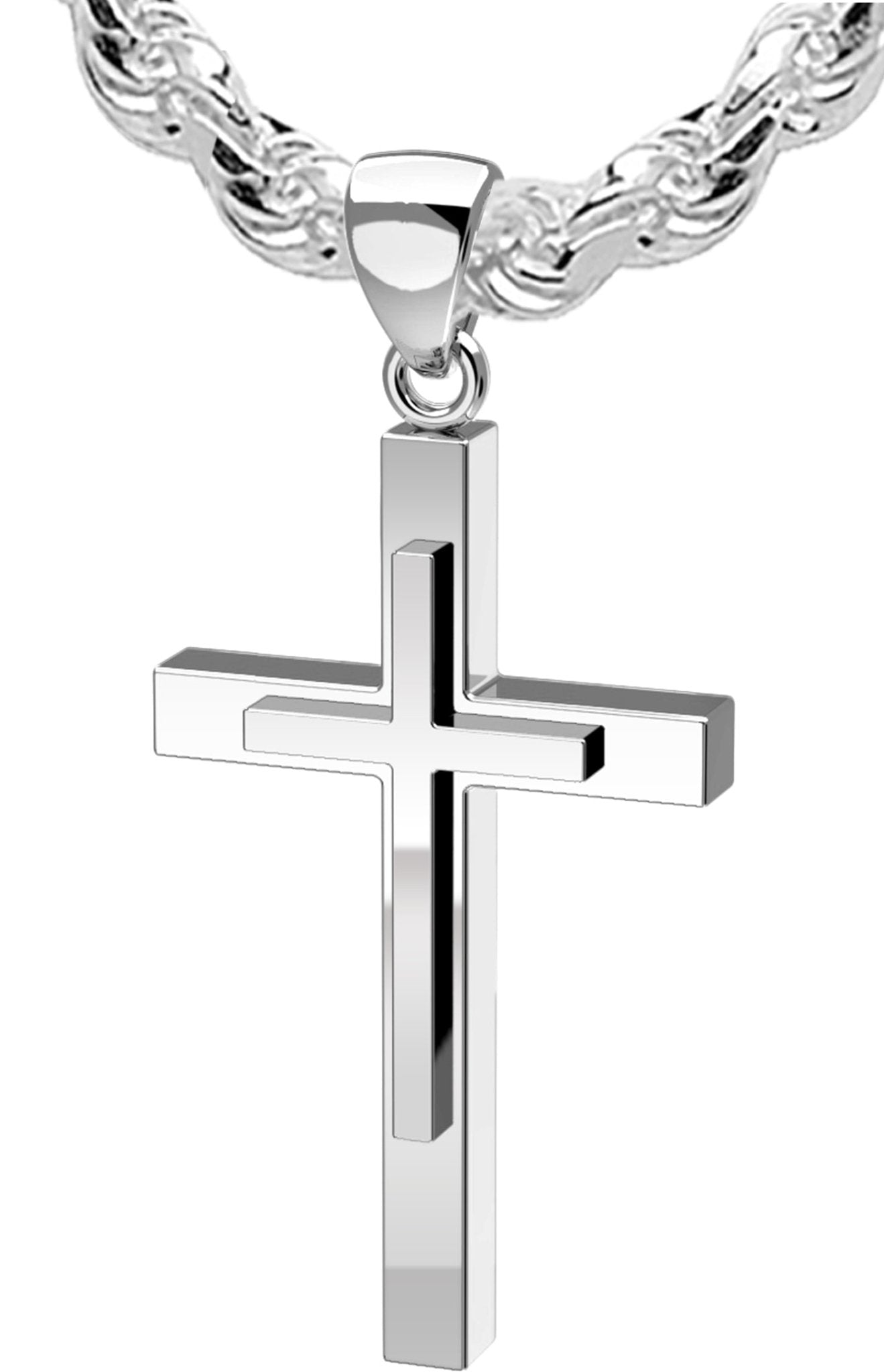 Men's XL Heavy 2in 925 Sterling Silver Christian Cross Pendant Necklace,  50mm - 22in 6.2mm Curb Chain