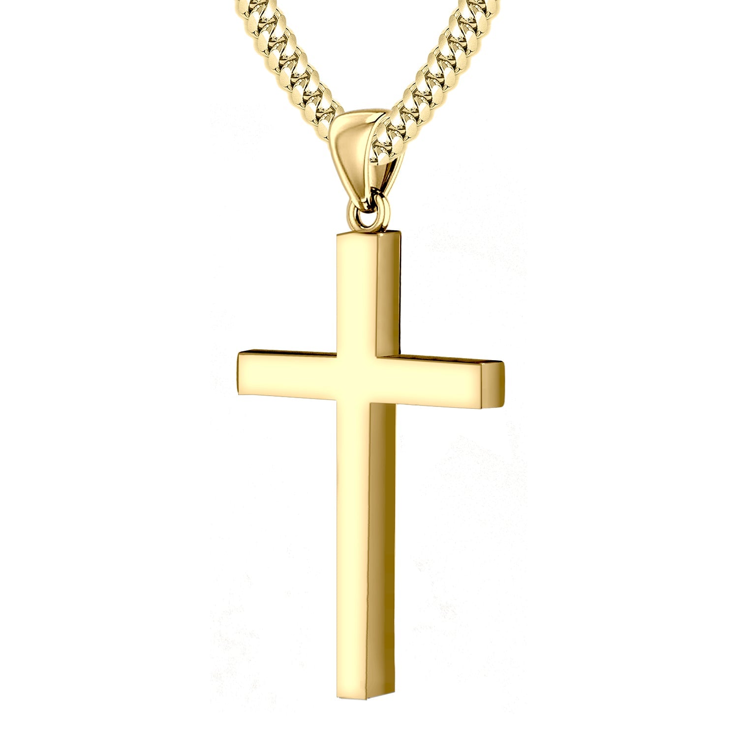 Men's XL Heavy Solid 2in 10K or 14K Yellow Gold Christian Cross Pendant Necklace, 50mm - US Jewels