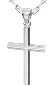 Men's XL Heavy Solid 2in 925 Sterling Silver Christian Cross Pendant Necklace, 50mm - US Jewels