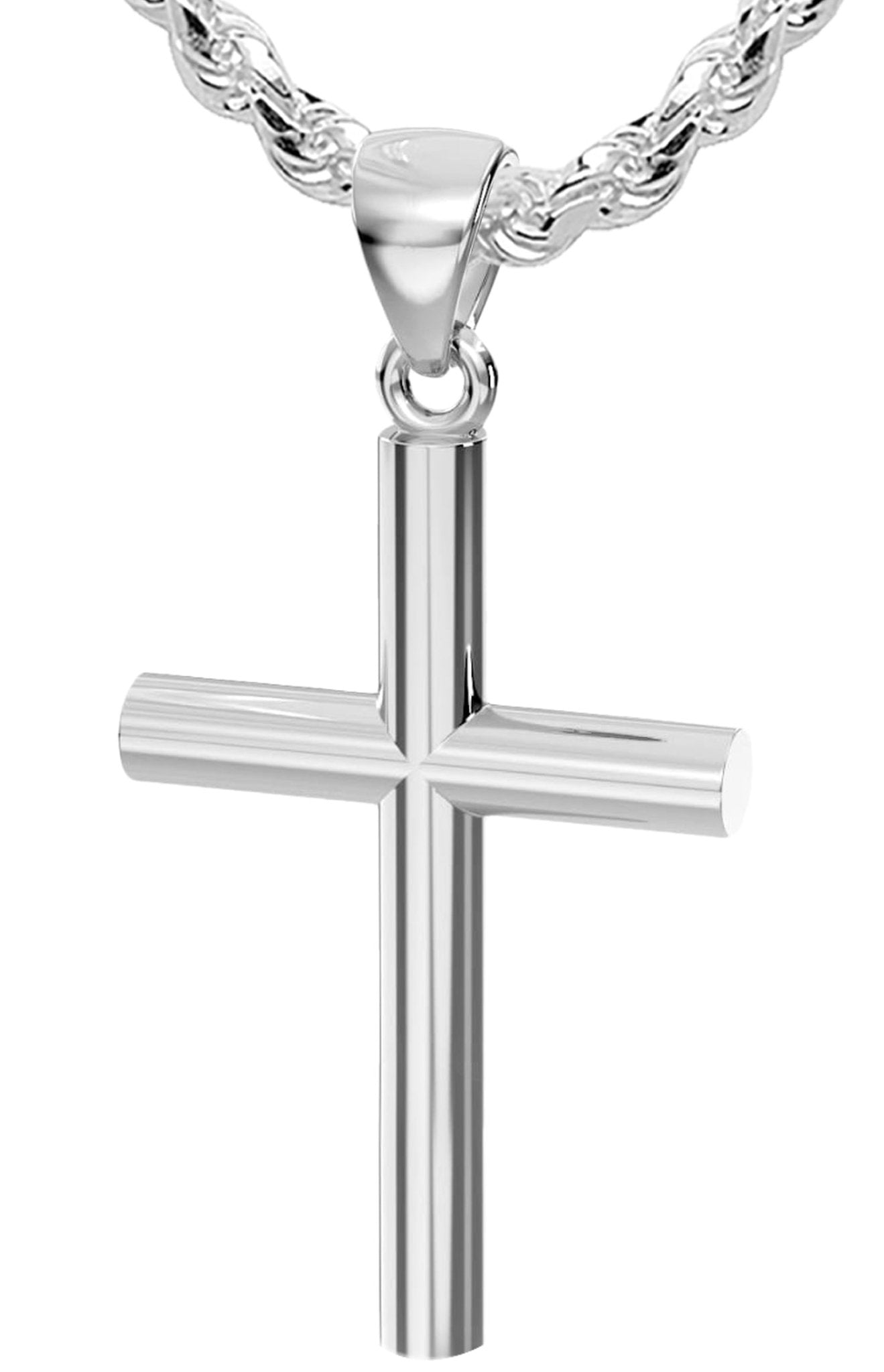 Alexander Castle Mens Sterling Silver Plain Cross Pendant Necklace 20 Inch Rolo Chain