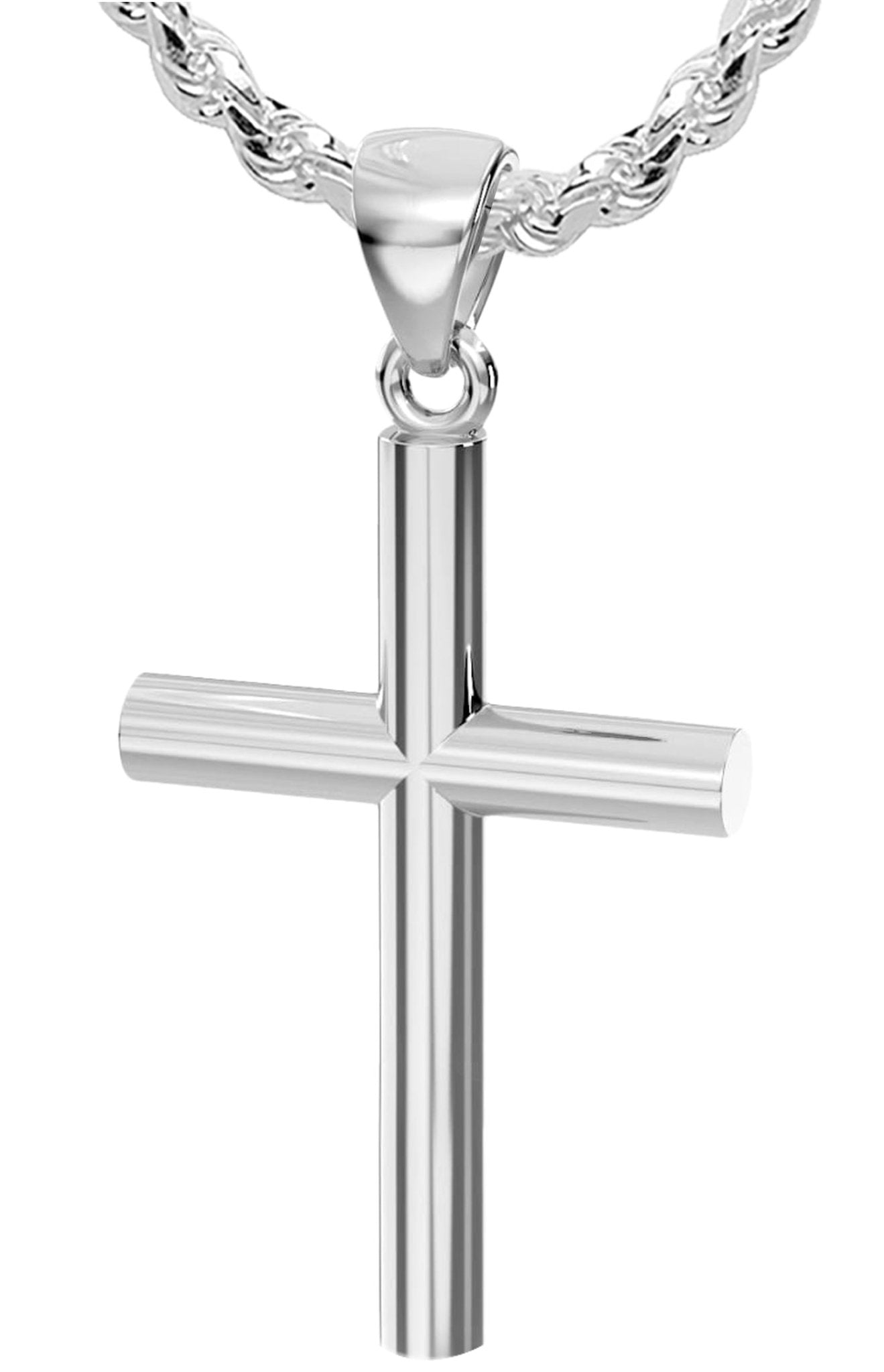 Men's XL Heavy Solid 2in 925 Sterling Silver Christian Cross Pendant Necklace, 50mm - US Jewels
