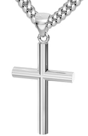 Men's XL Heavy Solid 2in 925 Sterling Silver Christian Cross Pendant Necklace, 50mm - US Jewels