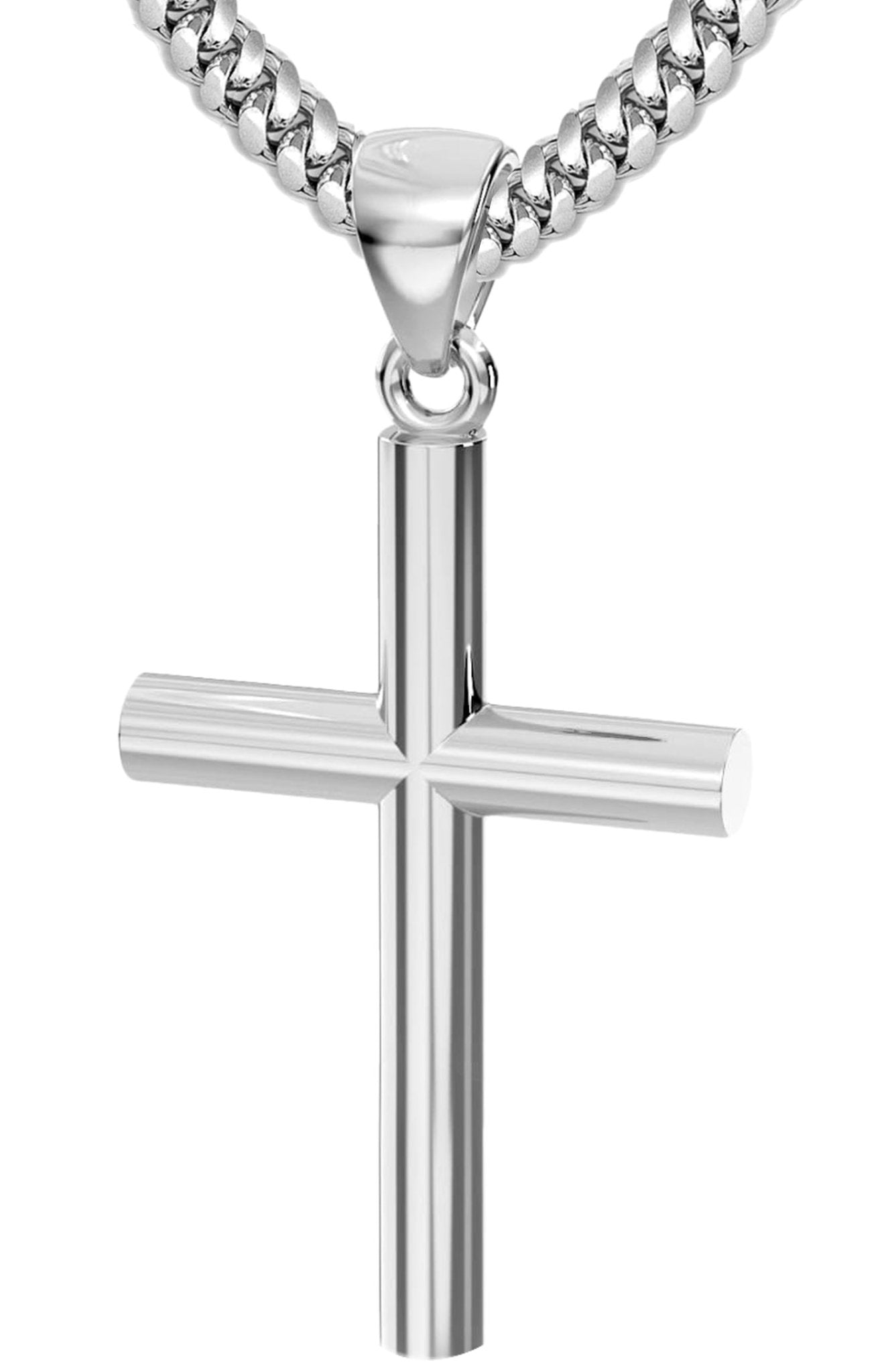 Men's XL Heavy Solid 2in 925 Sterling Silver Christian Cross Pendant Necklace, 50mm - US Jewels