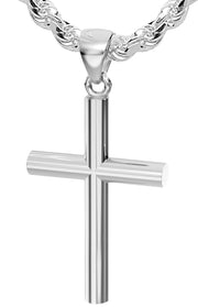 Men's XL Heavy Solid 2in 925 Sterling Silver Christian Cross Pendant Necklace, 50mm - US Jewels