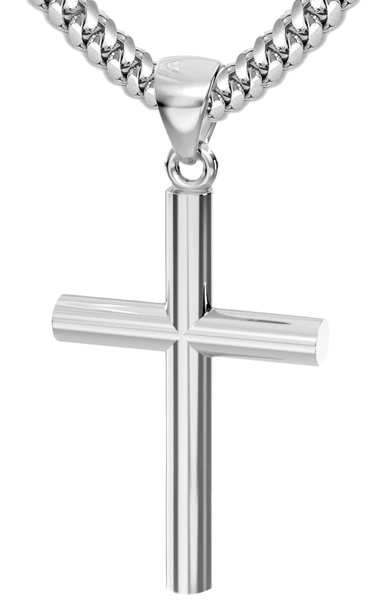 Men's XL Heavy Solid 2in 925 Sterling Silver Christian Cross Pendant Necklace, 50mm - US Jewels