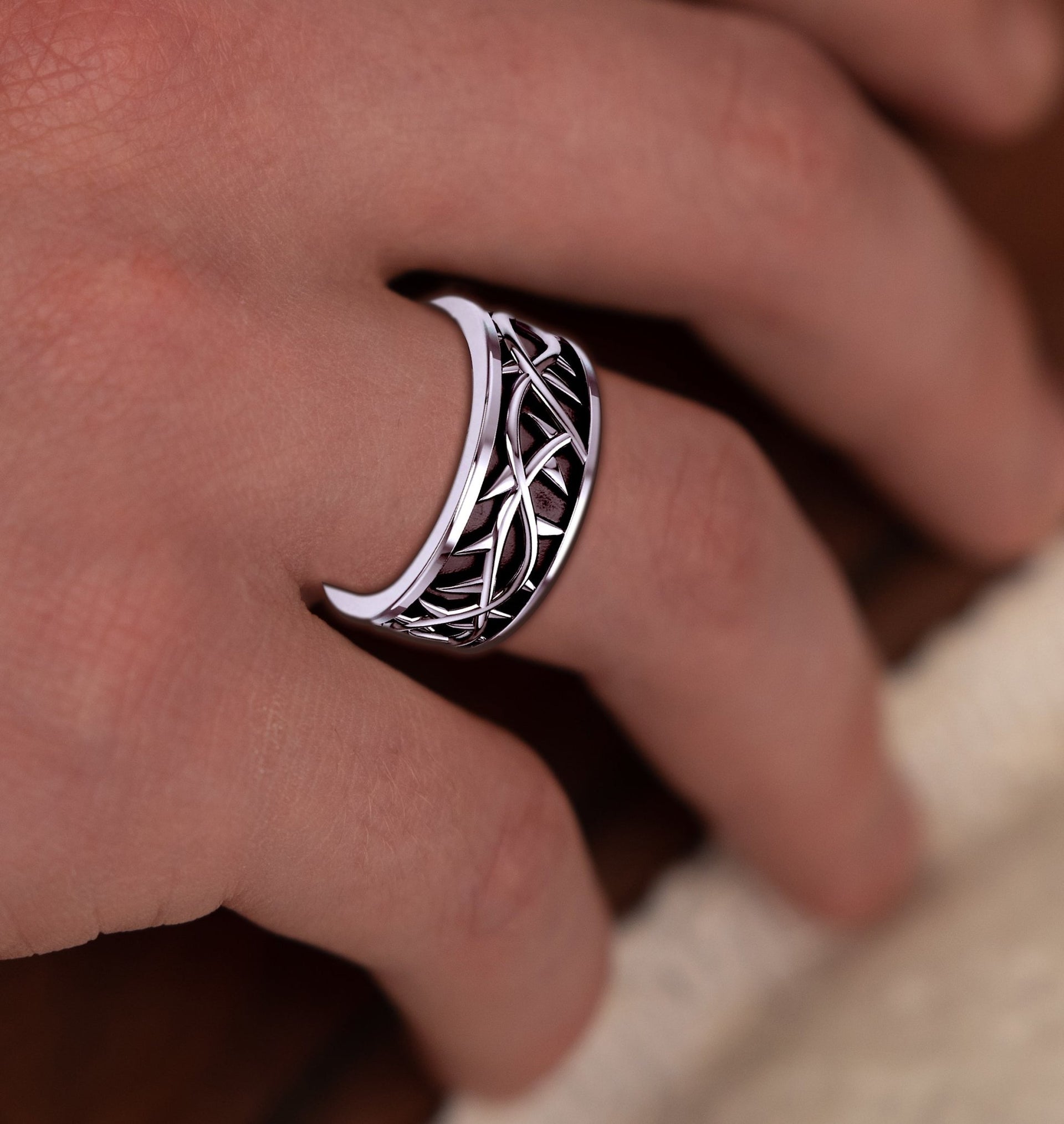 New Men's 925 Sterling Silver Crown of Thorns Ring - US Jewels