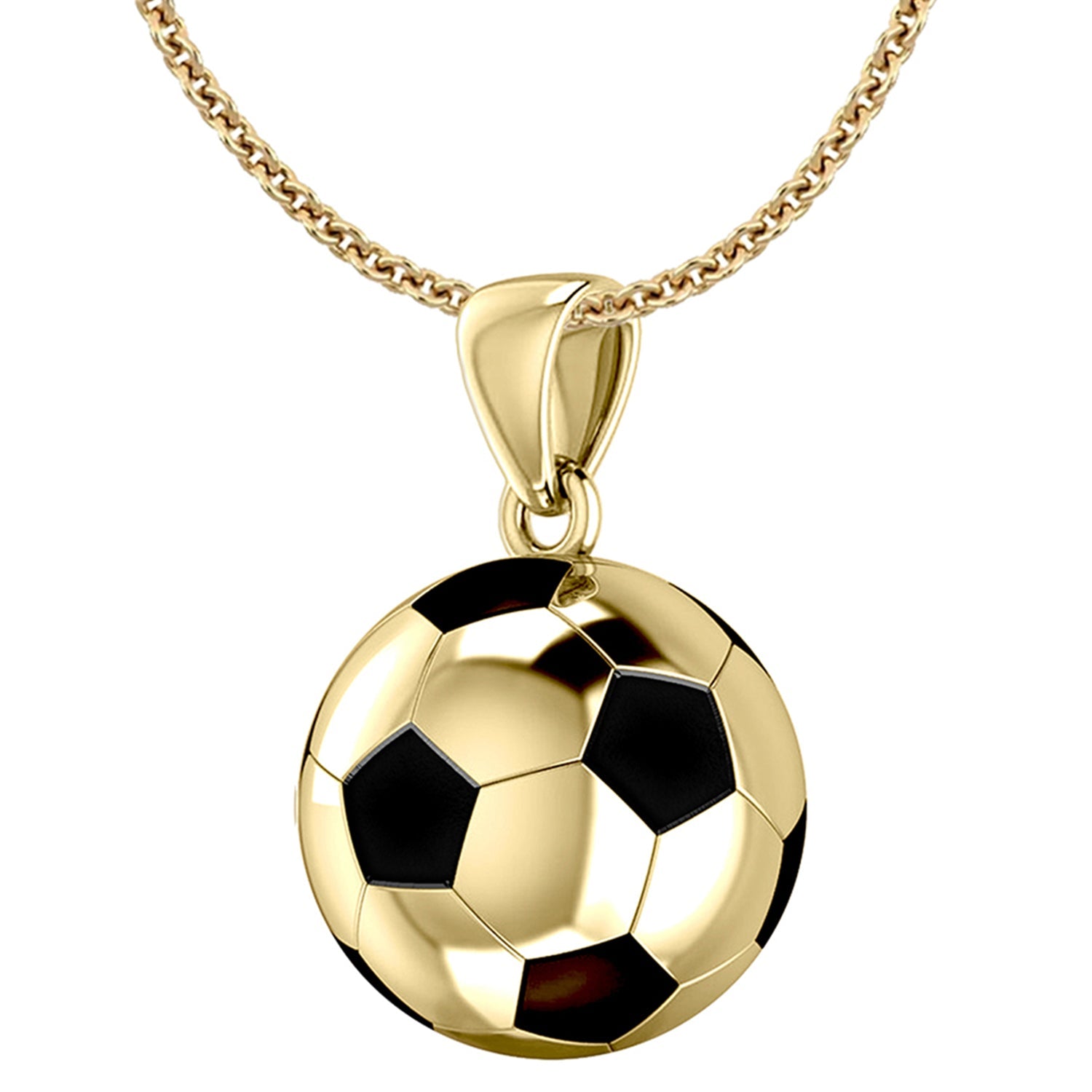 Small 10K or 14K Yellow Gold 3D Soccer Ball Football Pendant Necklace, 13mm - US Jewels