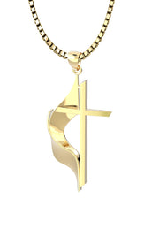 Small 14k Yellow Gold Methodist Cross Pendant Necklace, 19mm - US Jewels