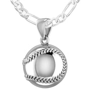 Small 925 Sterling Silver 3D Baseball Sport Ball Pendant Necklace, 13mm - US Jewels