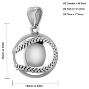 Small 925 Sterling Silver 3D Baseball Sport Ball Pendant Necklace, 13mm - US Jewels