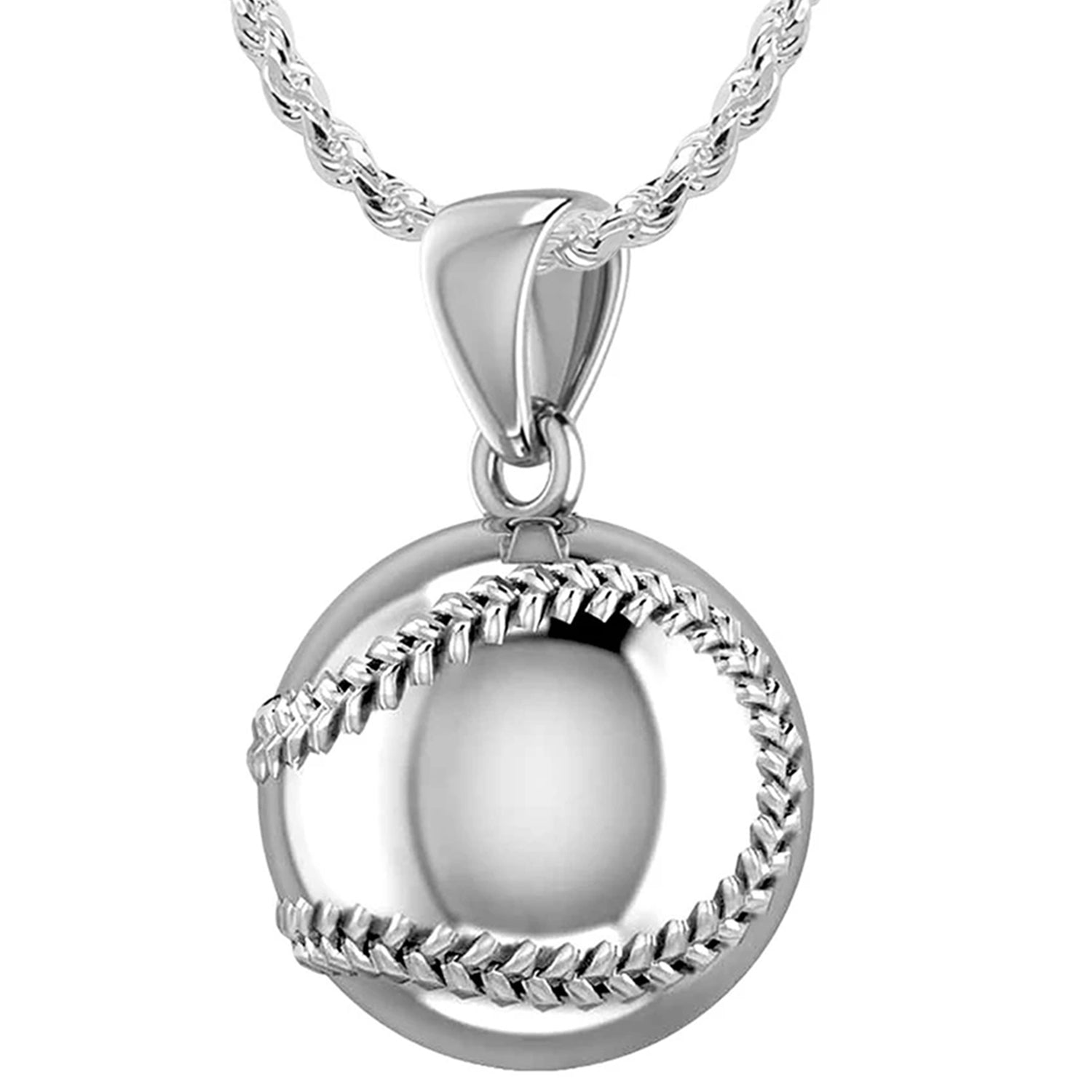 Small 925 Sterling Silver 3D Baseball Sport Ball Pendant Necklace, 13mm - US Jewels