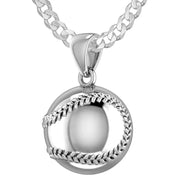 Small 925 Sterling Silver 3D Baseball Sport Ball Pendant Necklace, 13mm - US Jewels