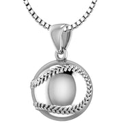 Small 925 Sterling Silver 3D Baseball Sport Ball Pendant Necklace, 13mm - US Jewels