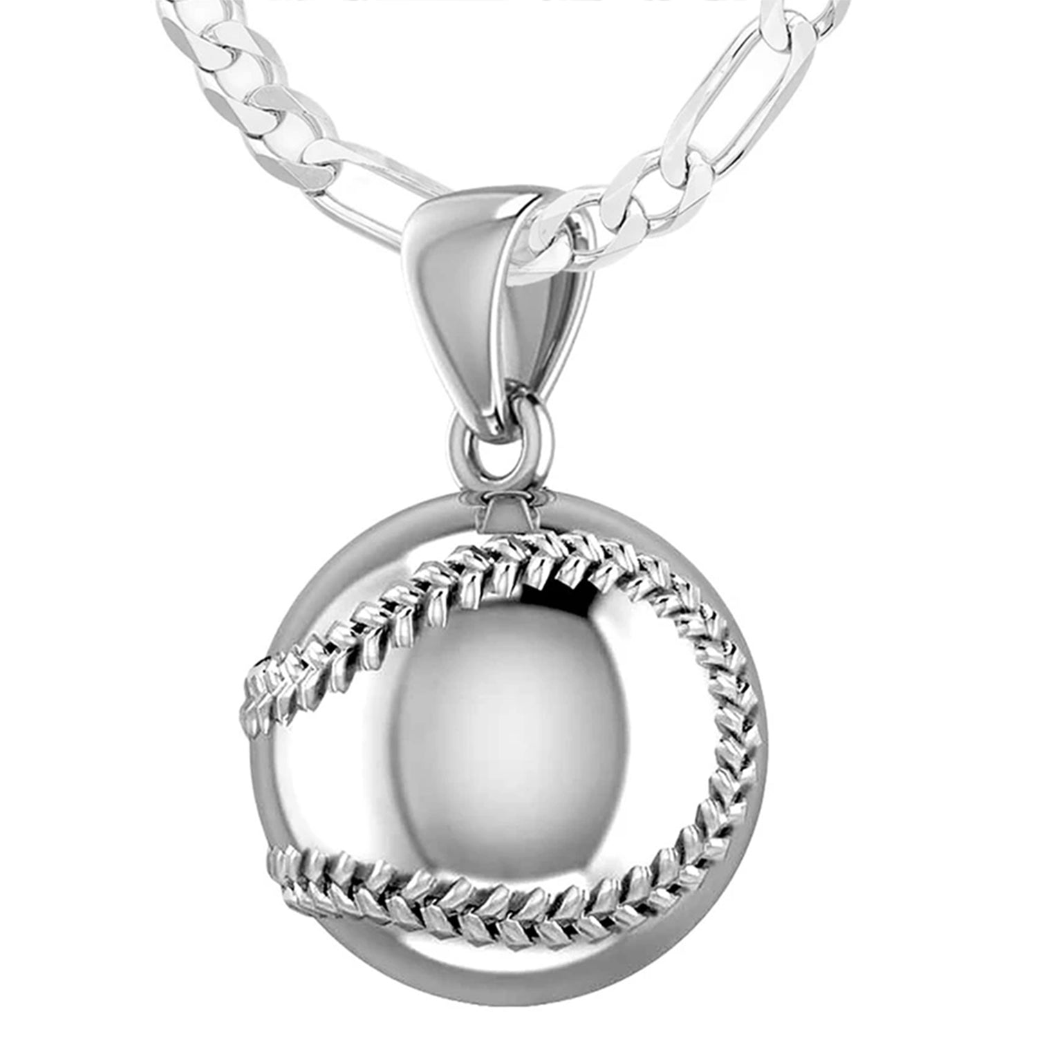 Small 925 Sterling Silver 3D Baseball Sport Ball Pendant Necklace, 13mm - US Jewels