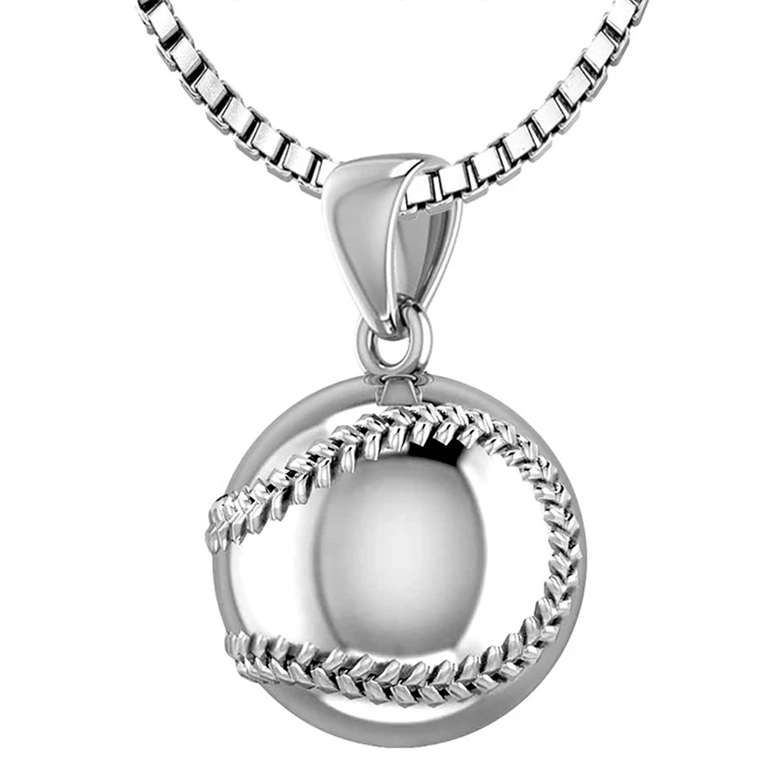 Small 925 Sterling Silver 3D Baseball Sport Ball Pendant Necklace, 13mm - US Jewels